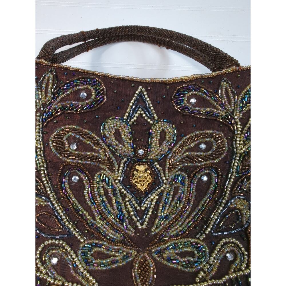 Beaded Sequins Embroidered Top Handle Bag‎ Brown - Picture 5 of 9